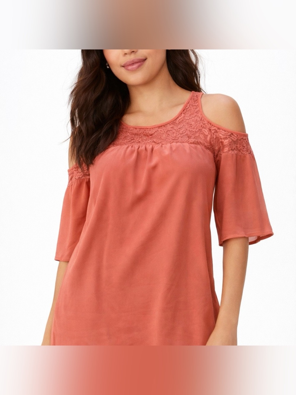 New York & Co. Terracotta Cold Shoulder Lace Mini Dress Boho Rust S